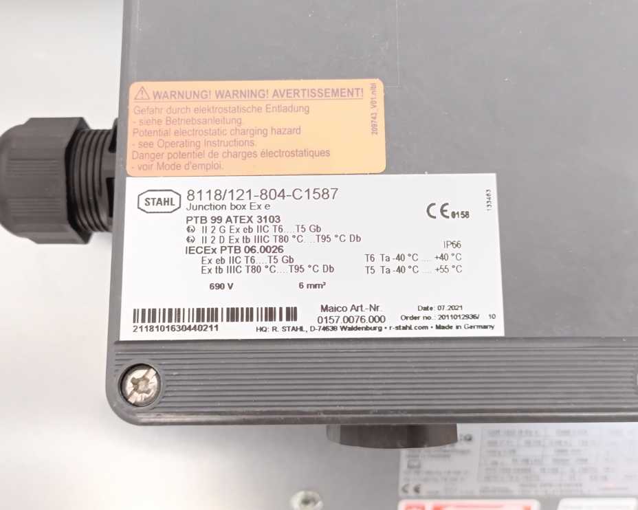 MAICO DZR 25/2 B Ex e Stahl 8118/121-804-C1587 Axial duct fan w/ Junction Box