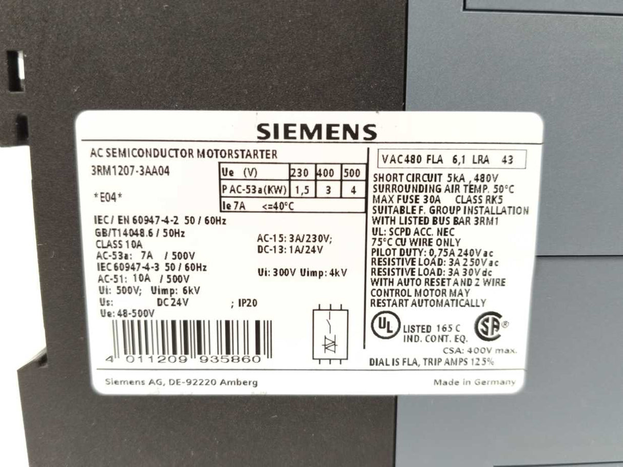 Siemens 3RM1207-3AA04 AC Semiconductor Motorstarter DC 24V