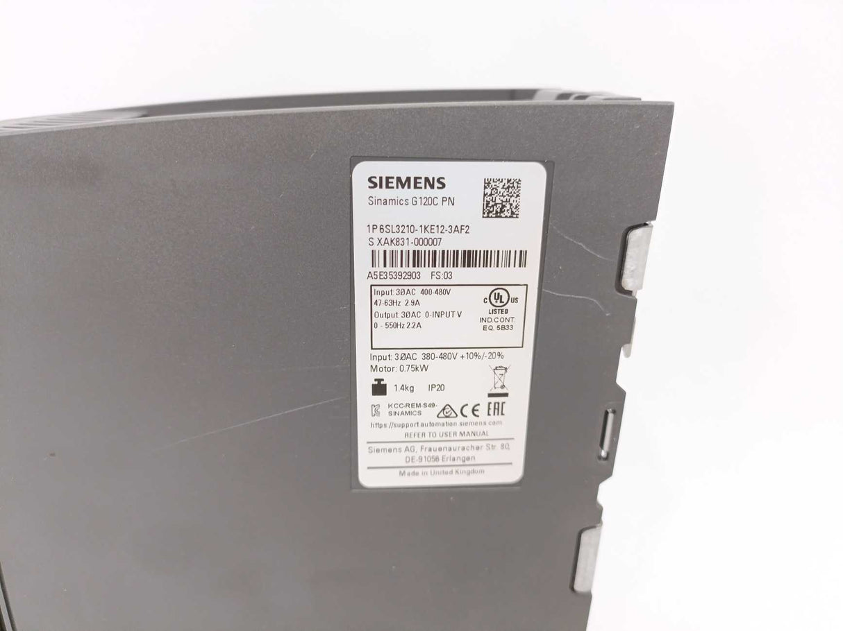 Siemens 6SL3210-1KE12-3AF2 Sinamics G120C PN Frequency Converter