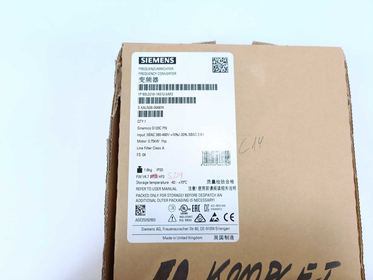 Siemens 6SL3210-1KE12-3AF2 Sinamics G120C PN Frequency Converter