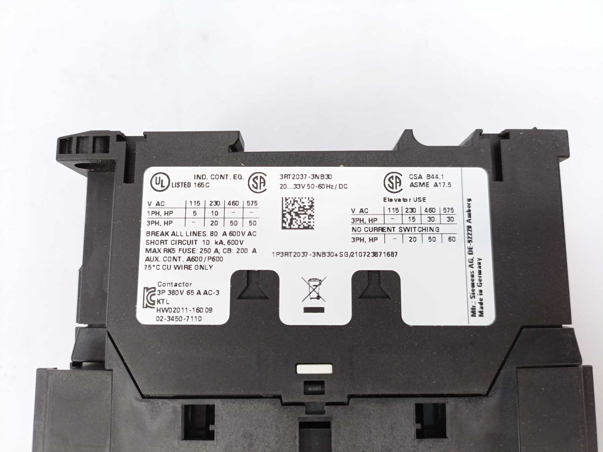 Siemens 3RT2037-3NB30 SIRIUS 3RT Power Contactor