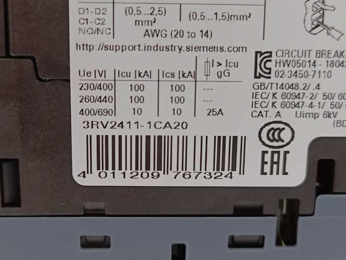 Siemens 3RV2411-1CA20 SIRIUS 3RV2 Motor Starter Protector