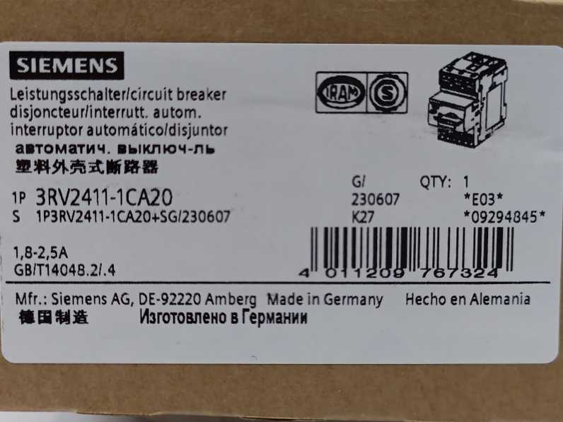 Siemens 3RV2411-1CA20 SIRIUS 3RV2 Motor Starter Protector