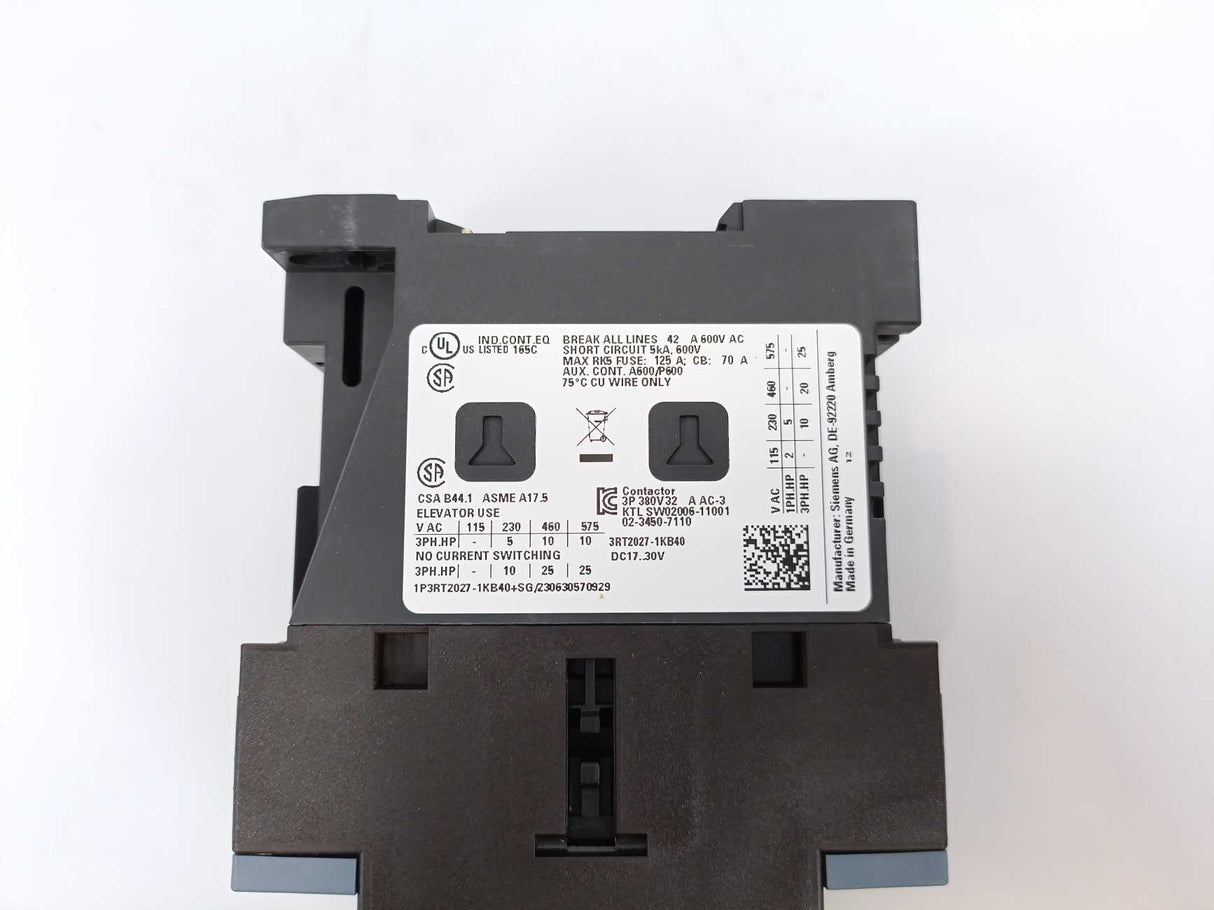 Siemens 3RT2027-1KB40 SIRIUS 3RT Power Contactor