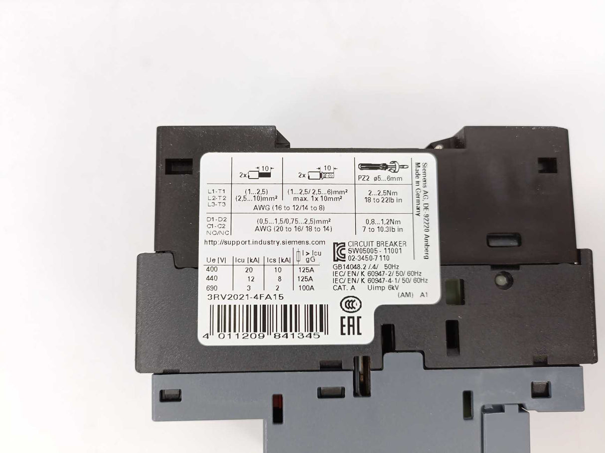 Siemens 3RV2021-4FA15 SIRIUS 3RV2 Motor Starter Protector