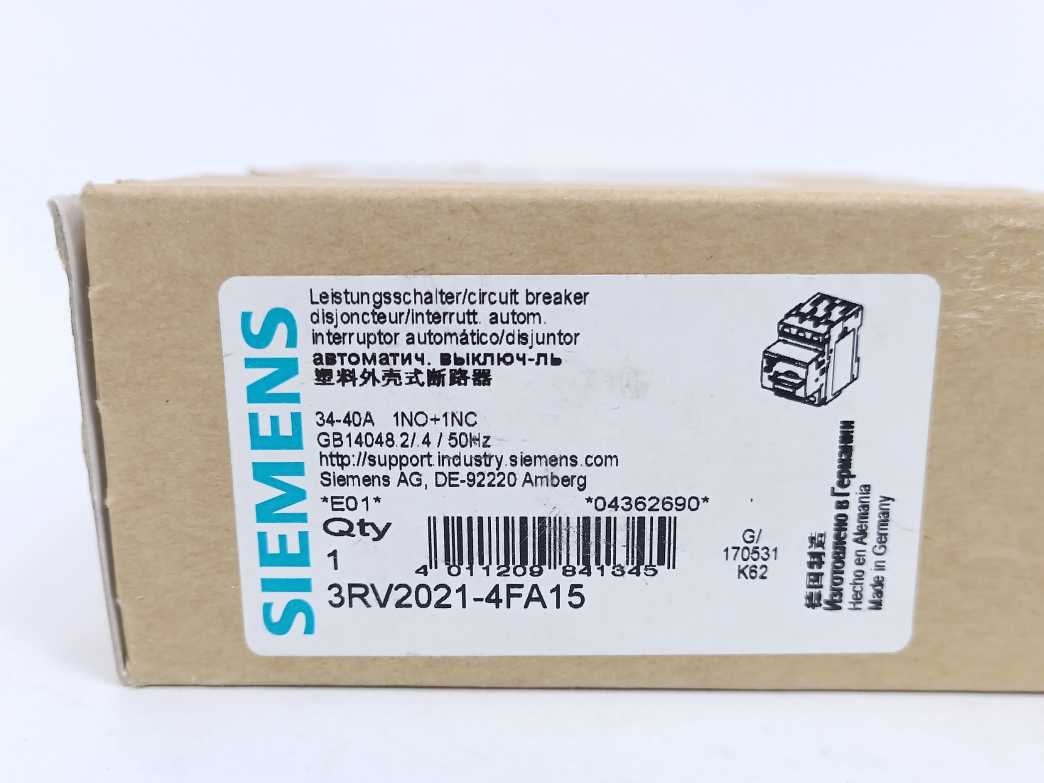 Siemens 3RV2021-4FA15 SIRIUS 3RV2 Motor Starter Protector