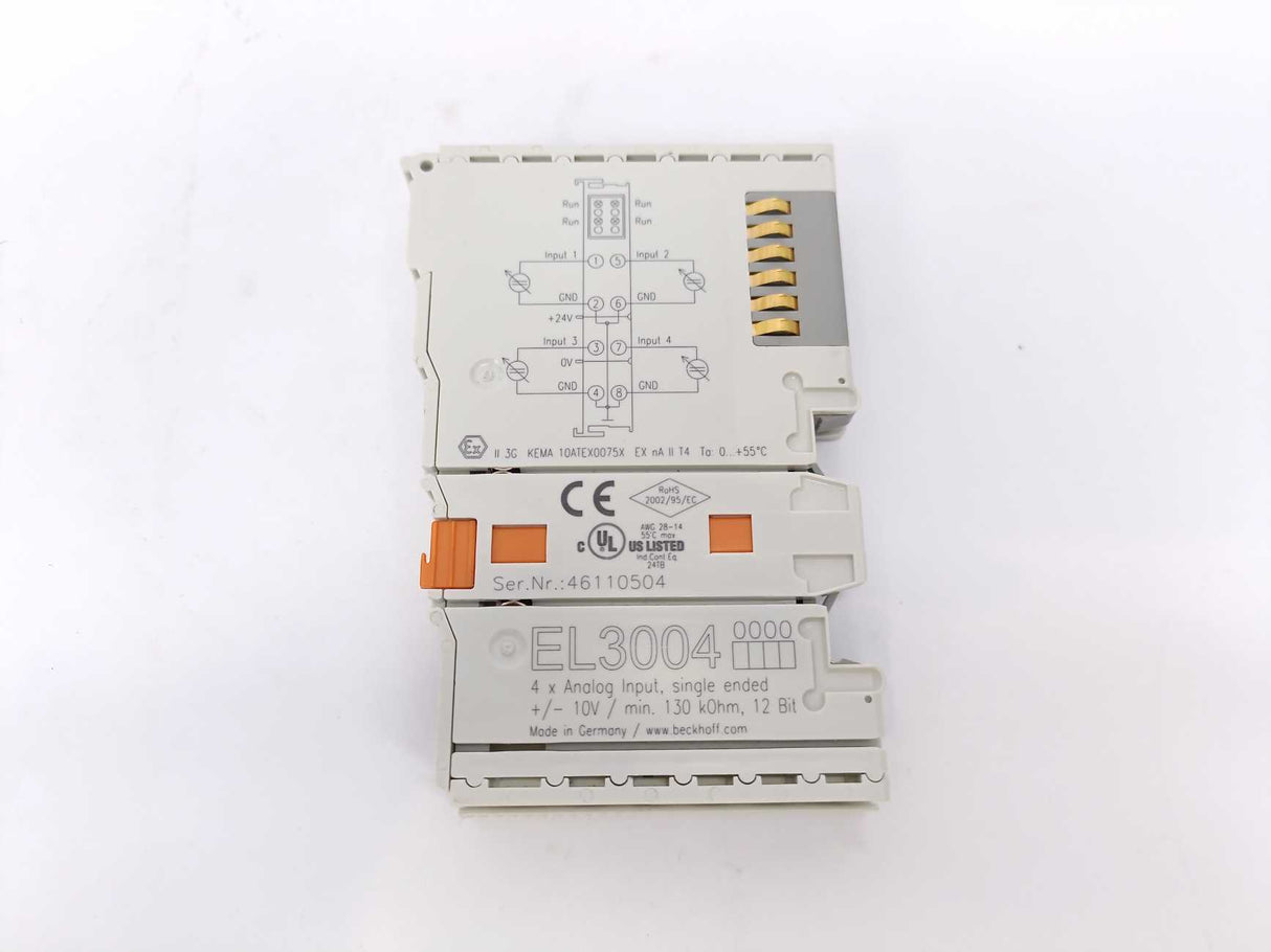 Beckhoff EL3004 4x Analog Input, Single ended +/- 10V / min. 130 k0hm, 12 Bit