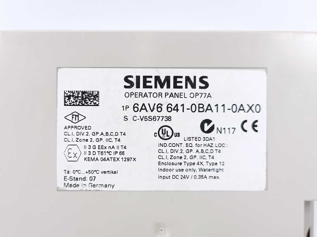 Siemens 6AV6641-0BA11-0AX0 OPERATOR PANEL OP77A