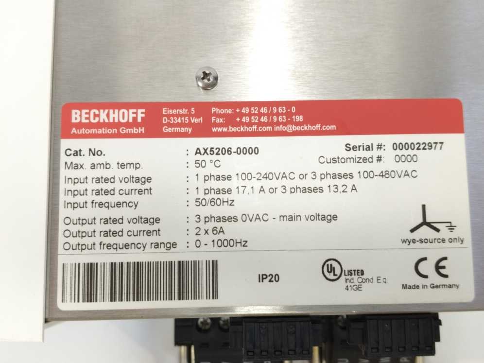 Beckhoff AX5206-0000 IP20 Servo Drive AX5206, used for a test, like new