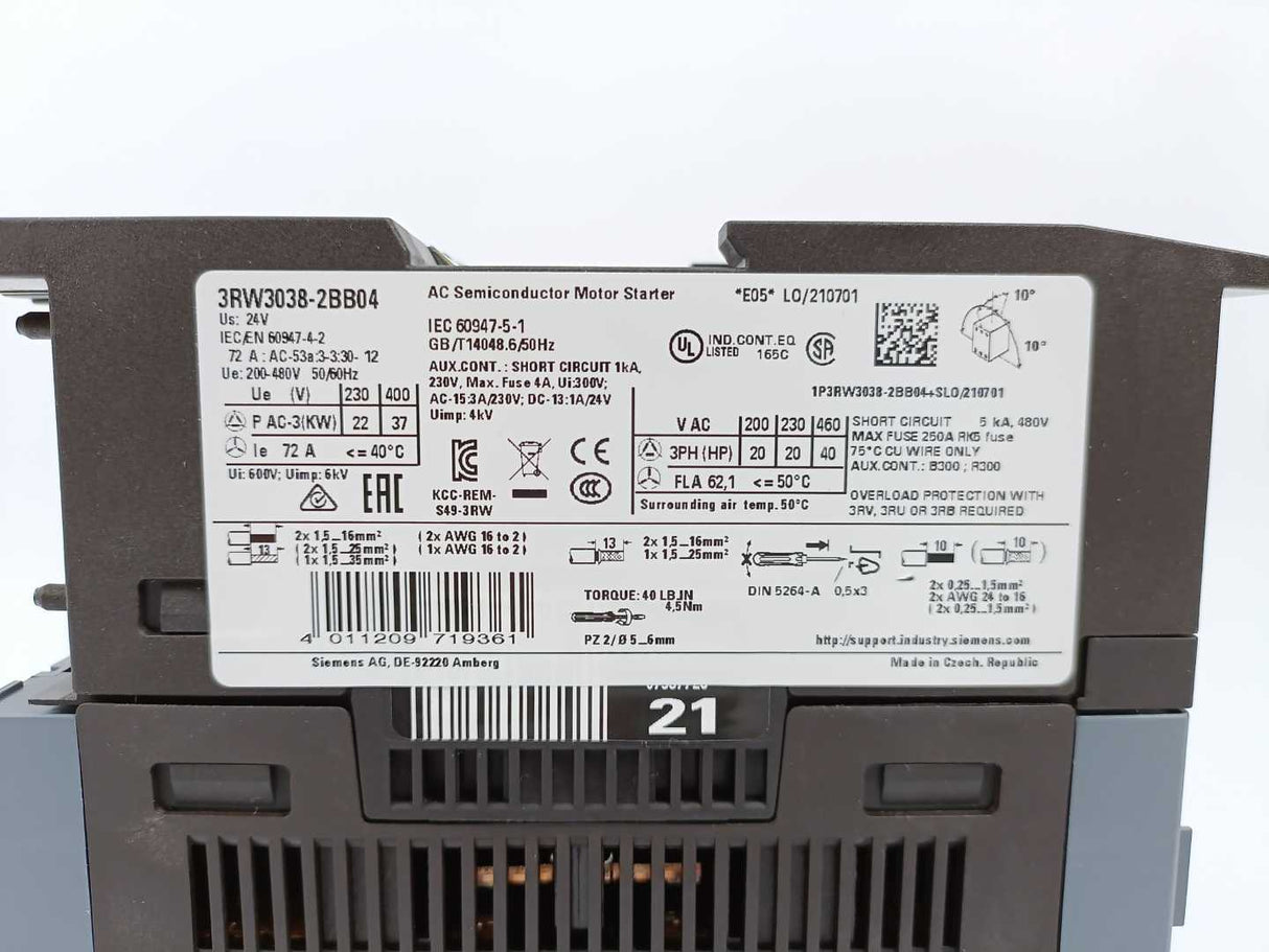 Siemens 3RW3038-2BB04 SIRIUS Soft Starter