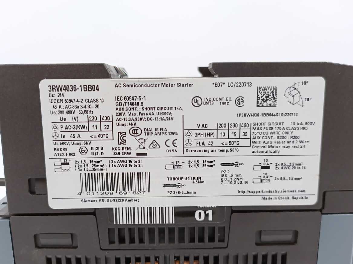 Siemens 3RW4036-1BB04 SIRIUS AC Soft Starter