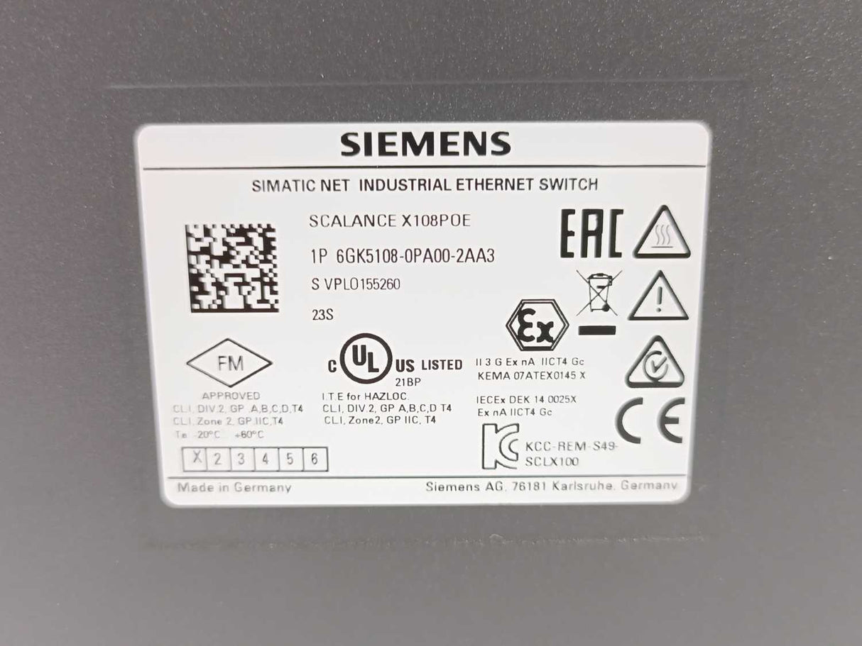 Siemens 6GK5108-0PA00-2AA3 SCALANCE X10PoE Industrial Ethernet Switch