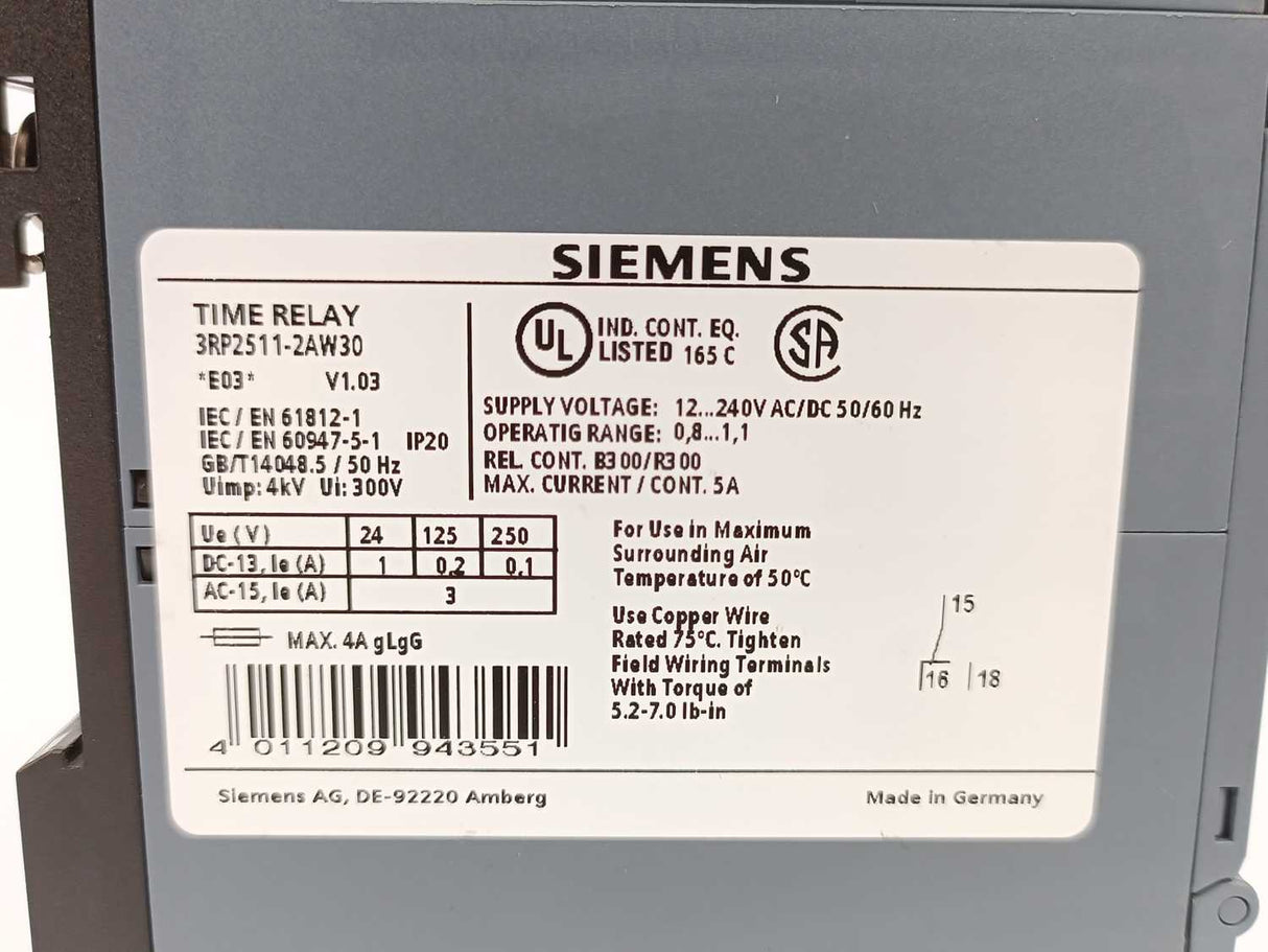 Siemens 3RP2511-2AW30 SIRIUS Time Relay