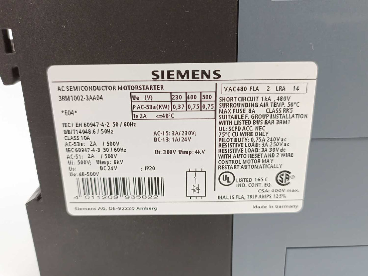 Siemens 3RM1002-3AA04 SIRIUS AC Semiconductor Motorstarter