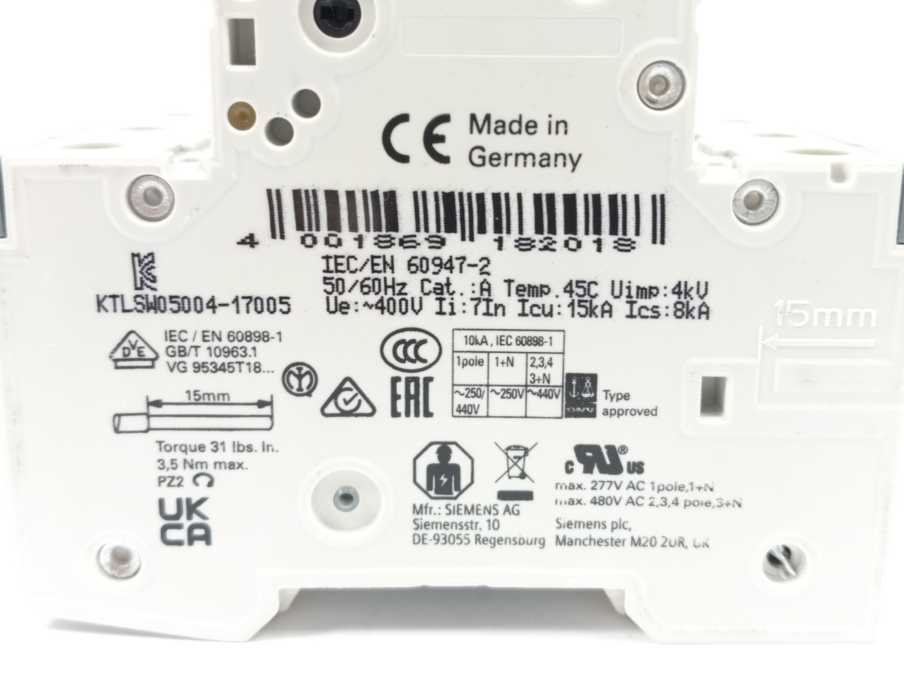 Siemens 5SY4363-7 Miniature Circuit Breaker, 400 V 10KA