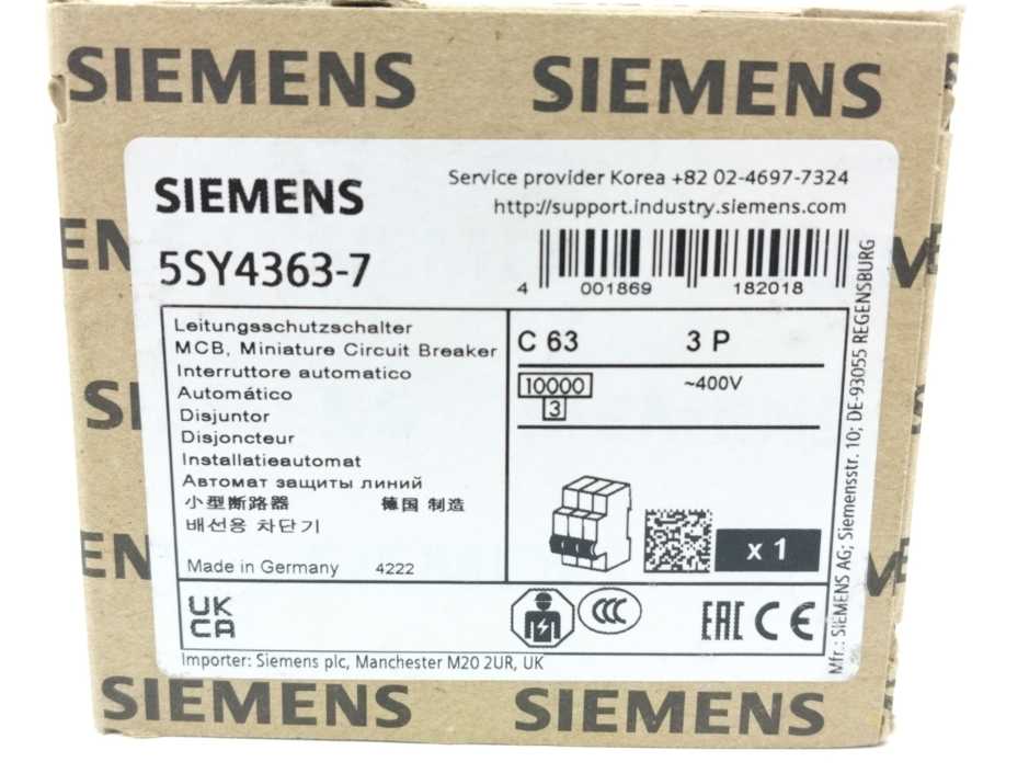 Siemens 5SY4363-7 Miniature Circuit Breaker, 400 V 10KA