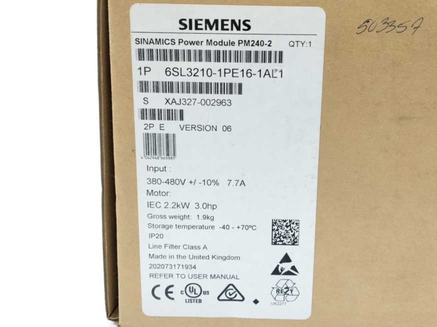 Siemens 6SL3210-1PE16-1AL1 Sinamics PM240-2 Power Module