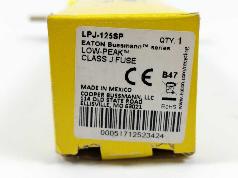 Cooper Bussmann LPJ-125SP Low-Peak Class J Fuse 600Vac 300Vdc