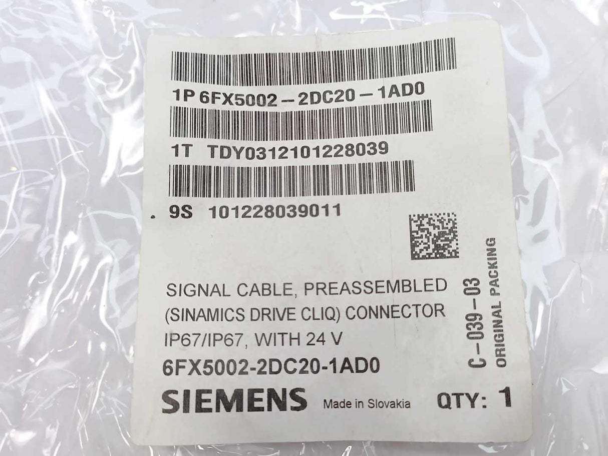 Siemens 6FX5002-2DC20-1AD0 Signal Cable, Preassembled Connector 3,0m