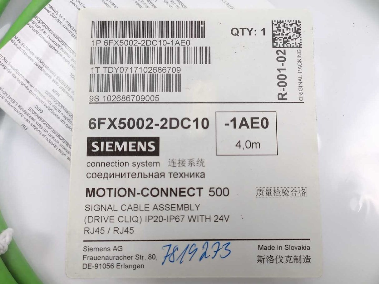 Siemens 6FX5002-2DC10-1AE0 Motion-Connect 500 Signal Cable Assembly 4,0m