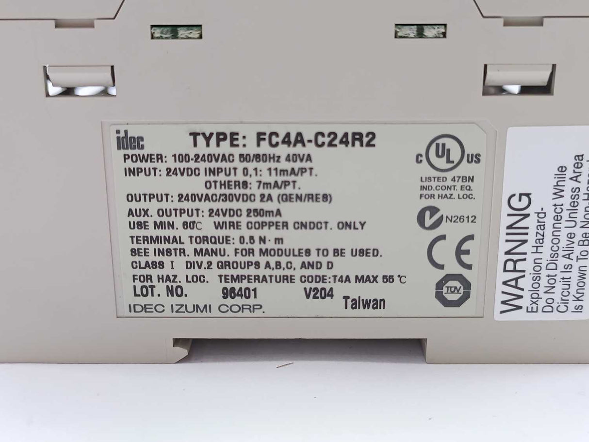 Idec FC4A-C24R2 MicroSmart 100-240VAC 50/60Hz 40VA