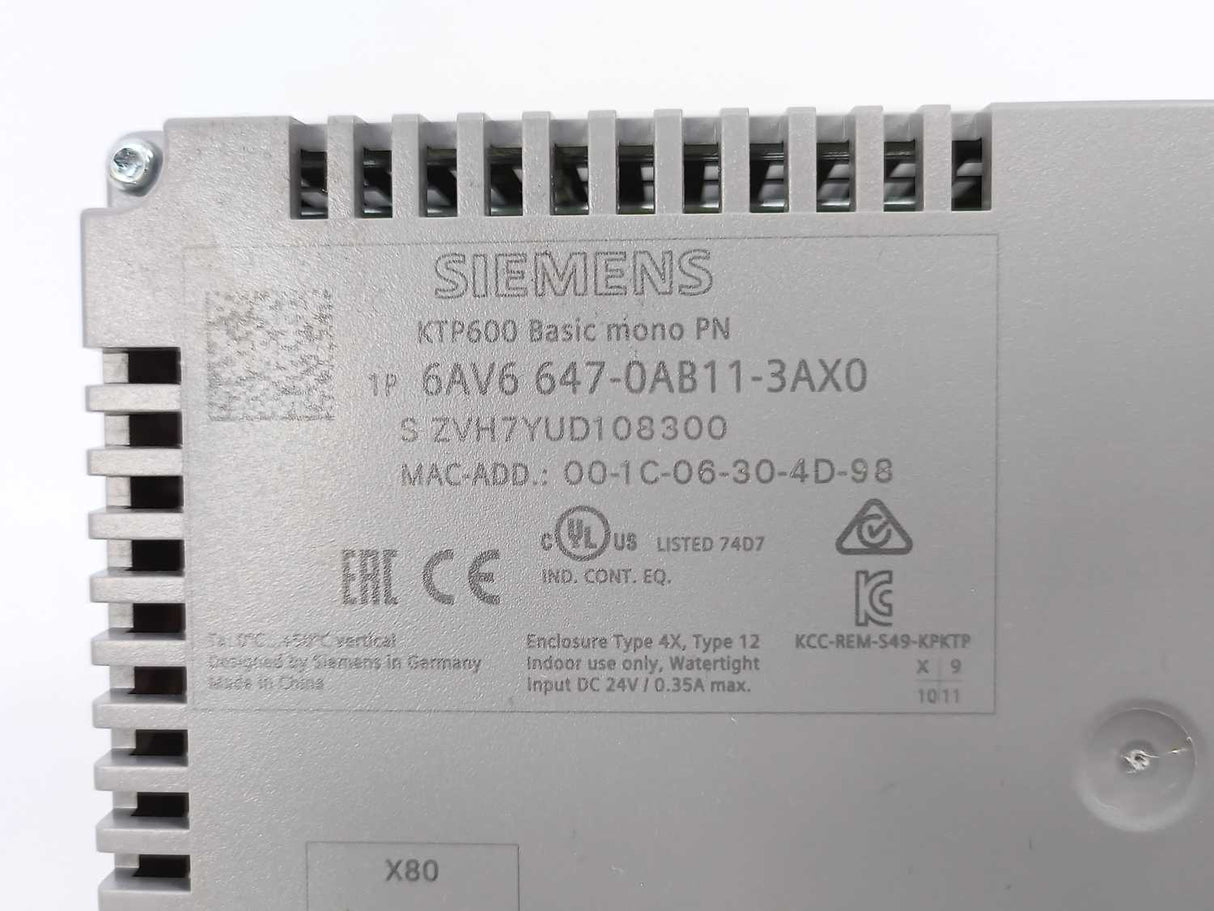 Siemens 6AV6 647-0AB11-3AX0 SIMATIC HMI KTP600 Basic mono PN