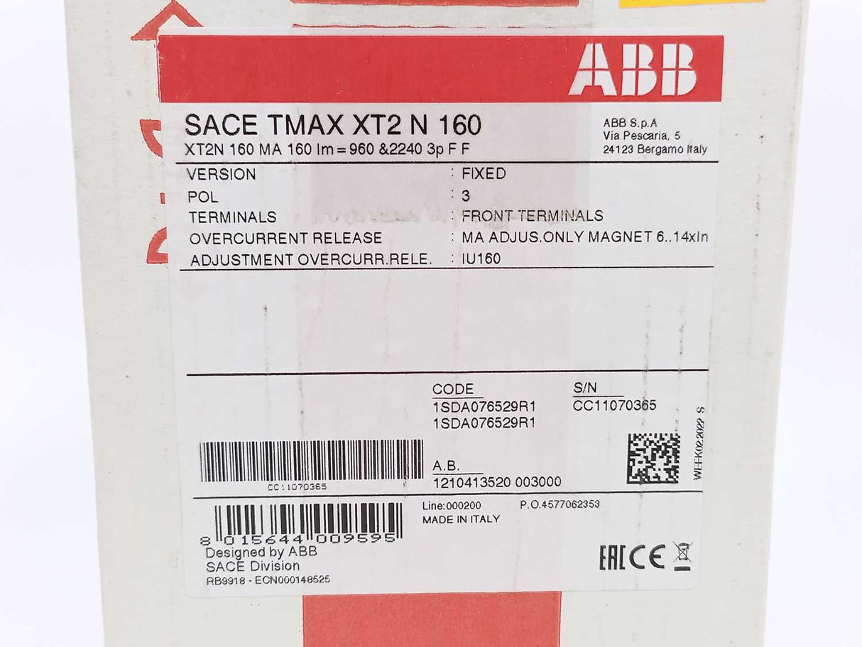 ABB 1SDA076529R1 SACE TMAX XT2 N 160 Circuit Breaker