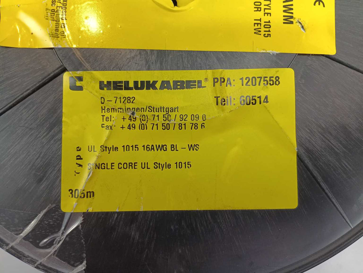 HELUKABEL 60514 Single Core UL Style 1015 16AWG Wire. 305m Spool
