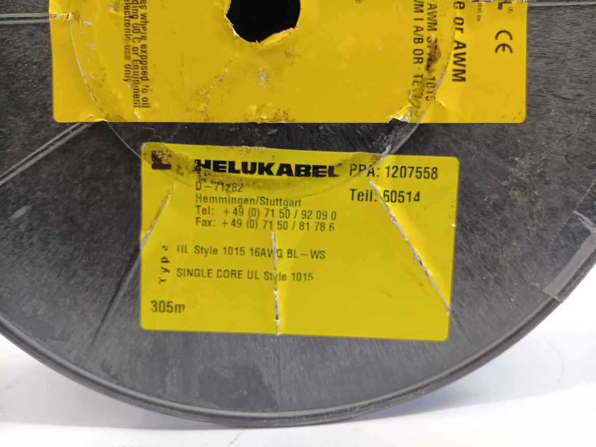 HELUKABEL 60514 Single Core UL Style 1015 16AWG Wire. 150m Spool