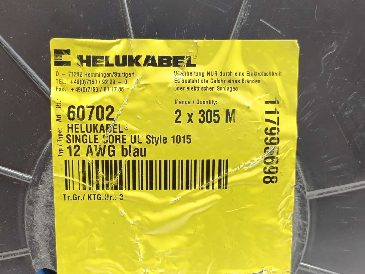 HELUKABEL 60702 Single Core UL Style 1015 12AWG Wire. 80m Spool