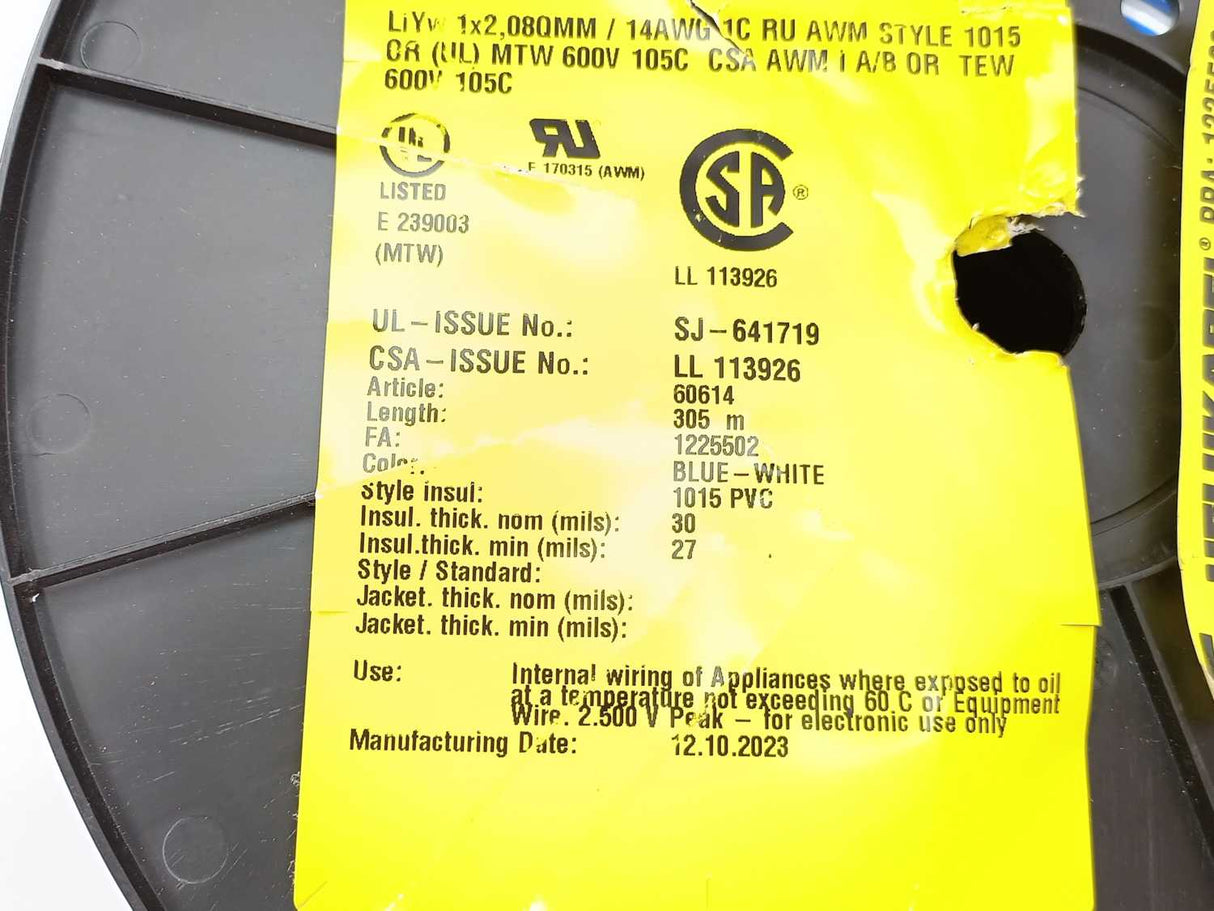 HELUKABEL 60614 Single Core UL Style 1015 14AWG Wire. 250m Spool