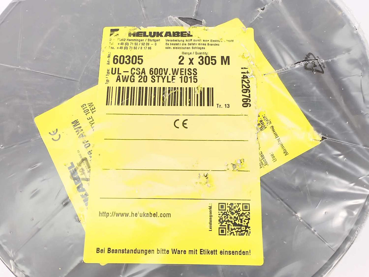 HELUKABEL 60305 Single Core UL Style 1015 20AWG Wire. 305m Spool