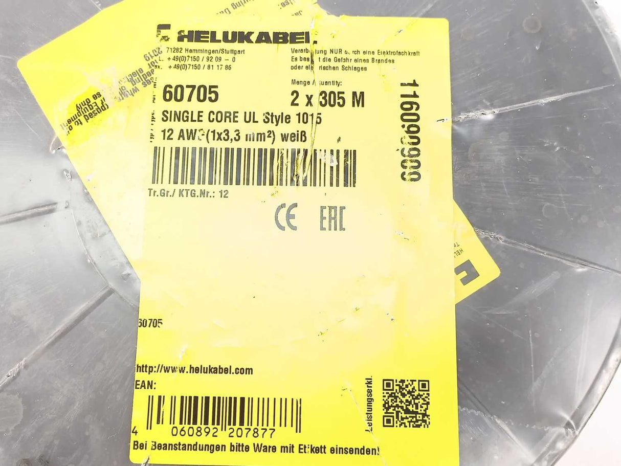 HELUKABEL 60705 Single Core UL Style 1015 12AWG Wire. 305m Spool