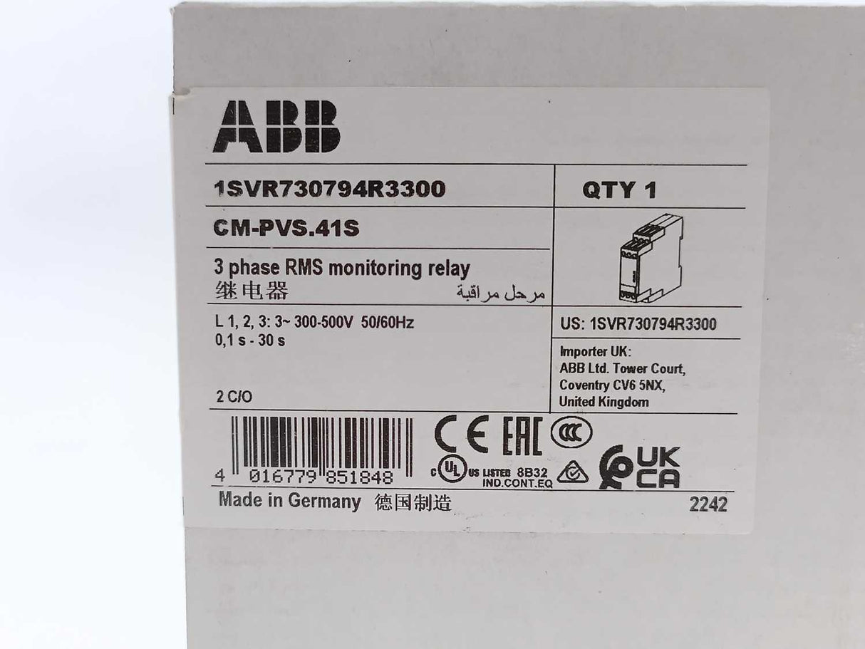 ABB 1SVR730794R3300 CM-PVS.41S 3-Phase RMS Monitoring Relay