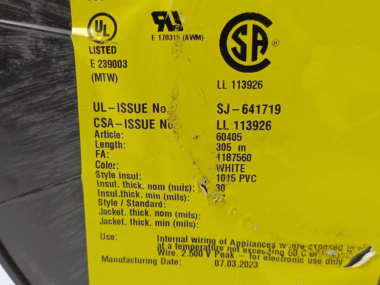 HELUKABEL 60405 Single Core UL Style 1015 18AWG Wire. 305m Spool