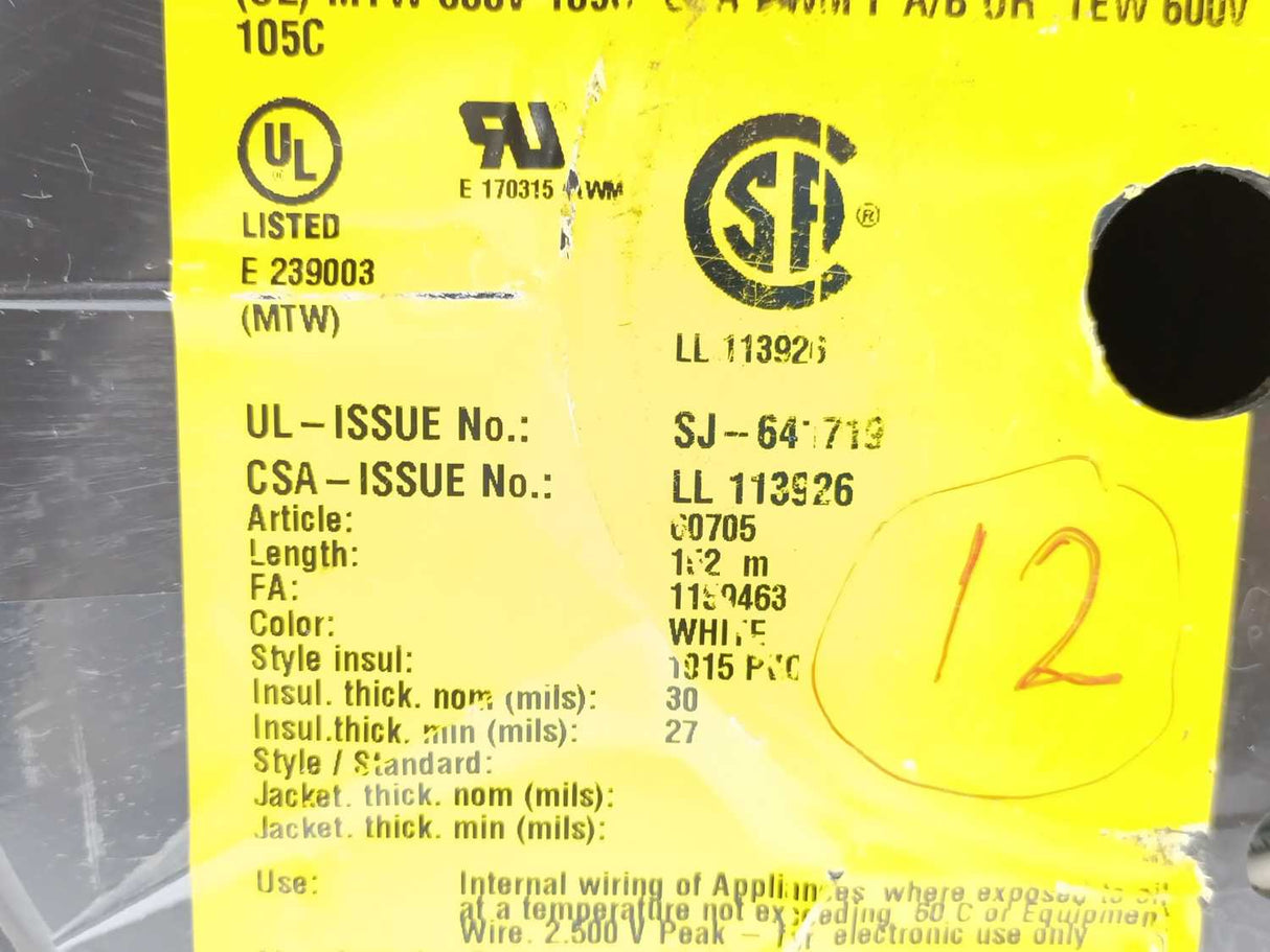 HELUKABEL 60705 Single Core UL Style 1015 12AWG Wire. 120m Spool