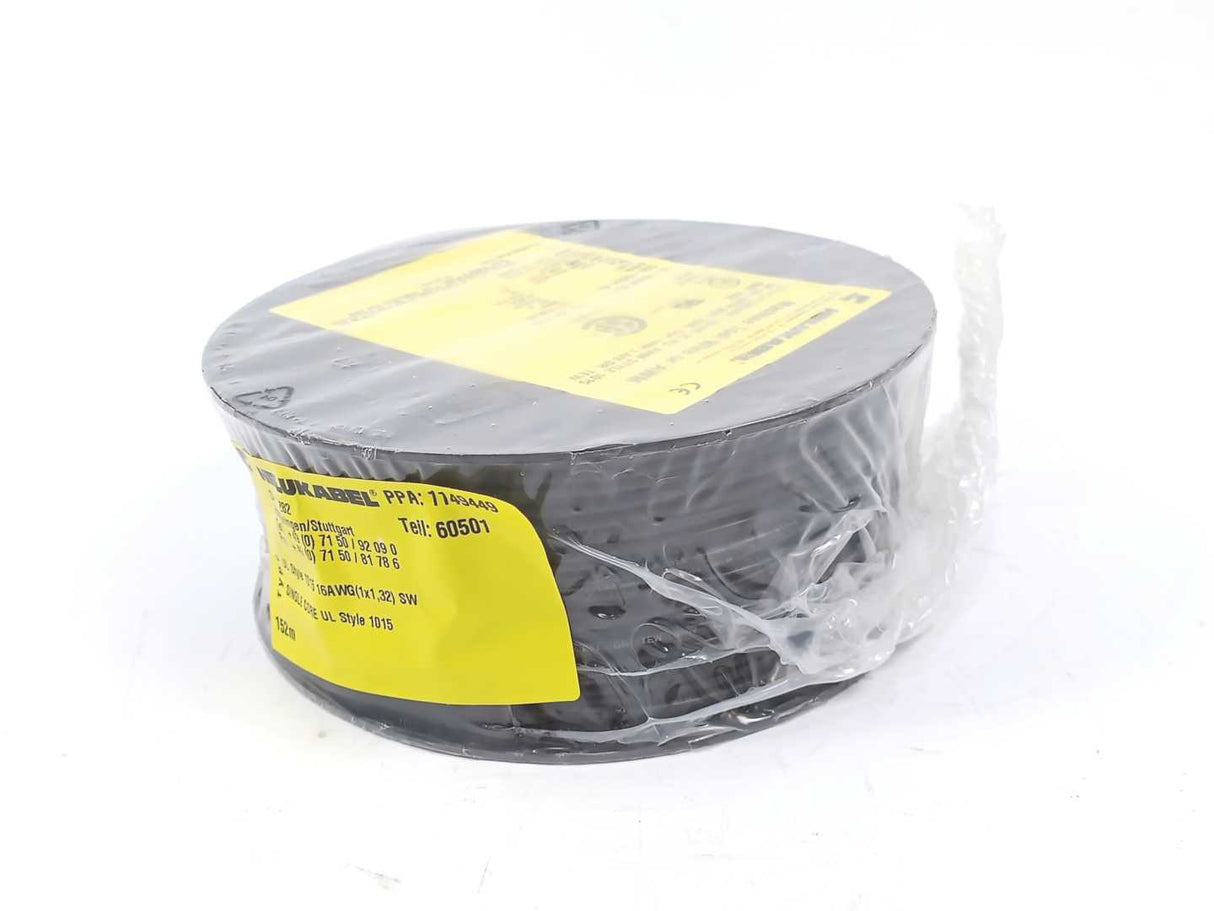 HELUKABEL 60501 Single Core UL Style 1015 16AWG Black Wire. 152m Spool