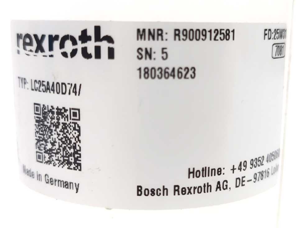 Bosch Rexroth R900912581 LC25A40D74/ Logic Cartridge Valve