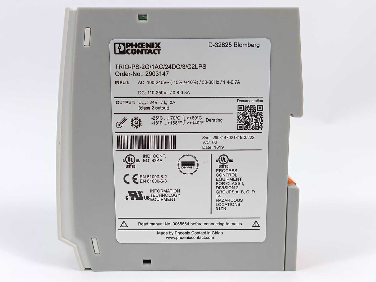 Phoenix Contact 2903147 TRIO-PS-2G/1AC/24DC/3/C2LPS DIN Rail Power Supply