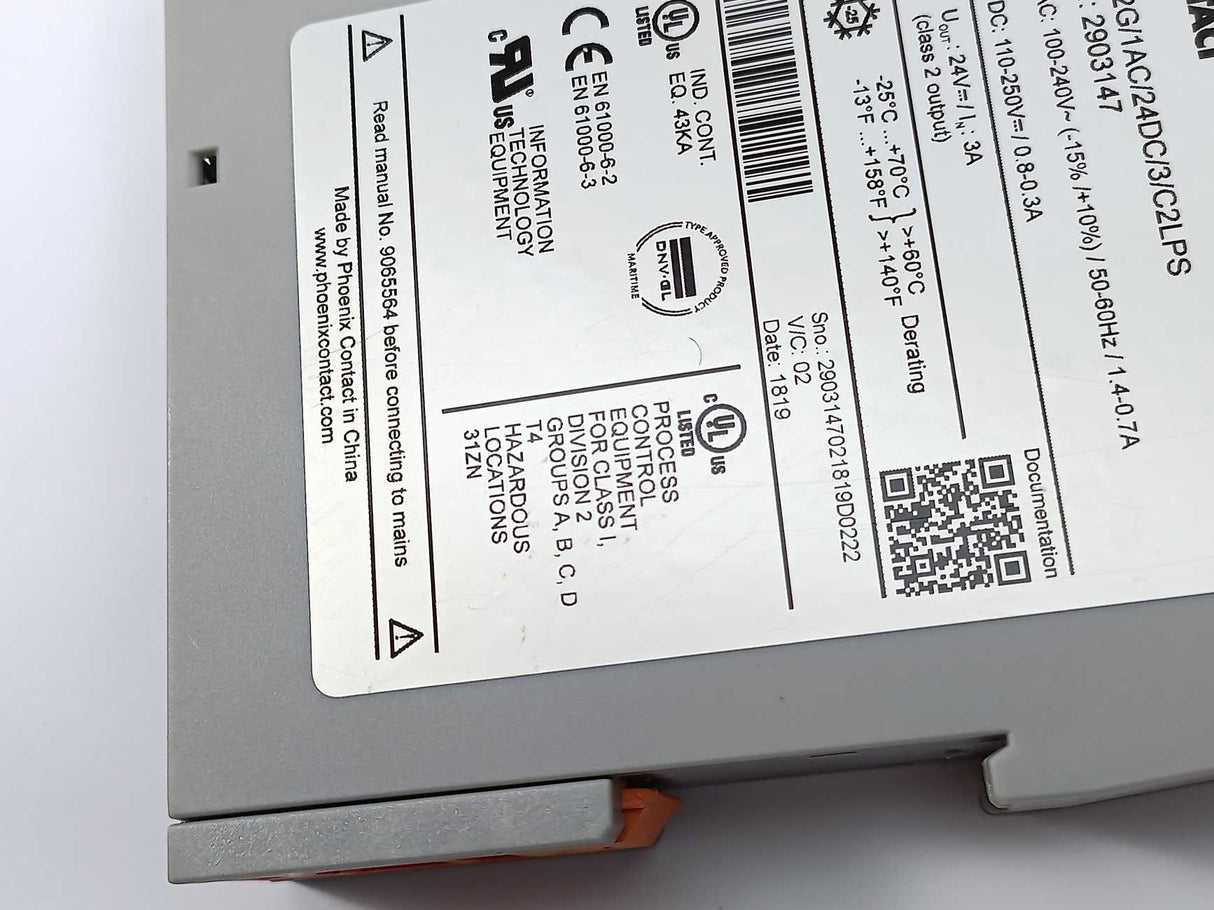 Phoenix Contact 2903147 TRIO-PS-2G/1AC/24DC/3/C2LPS DIN Rail Power Supply