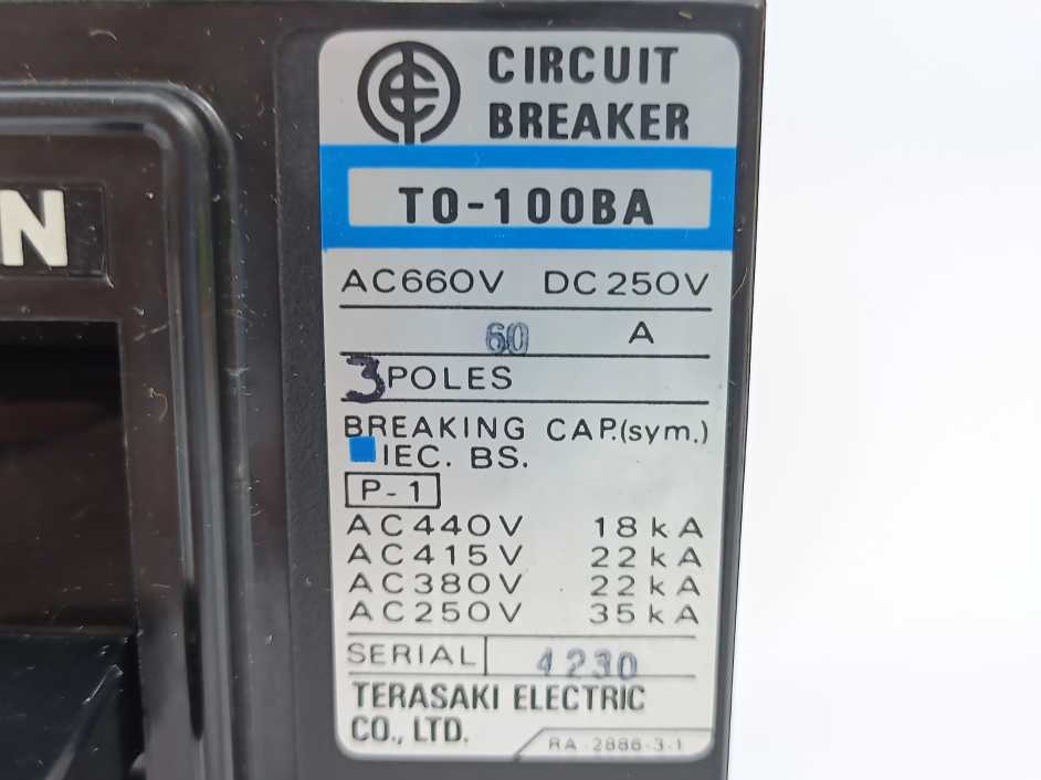 Terasaki Electric T0-100BA 3-P 60A Circuit Breaker