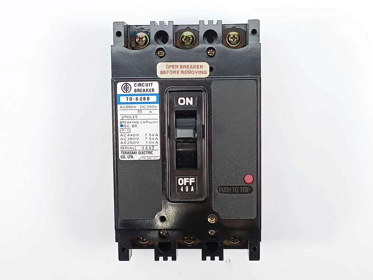 Terasaki Electric T0-60BB 3-Pole 40A Circuit Breaker