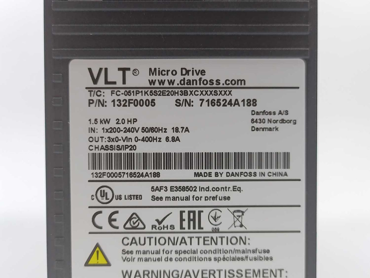 Danfoss 132F0005 VLT® Micro Drive FC-051P1K5S2E20H3BXCXXXSXXX