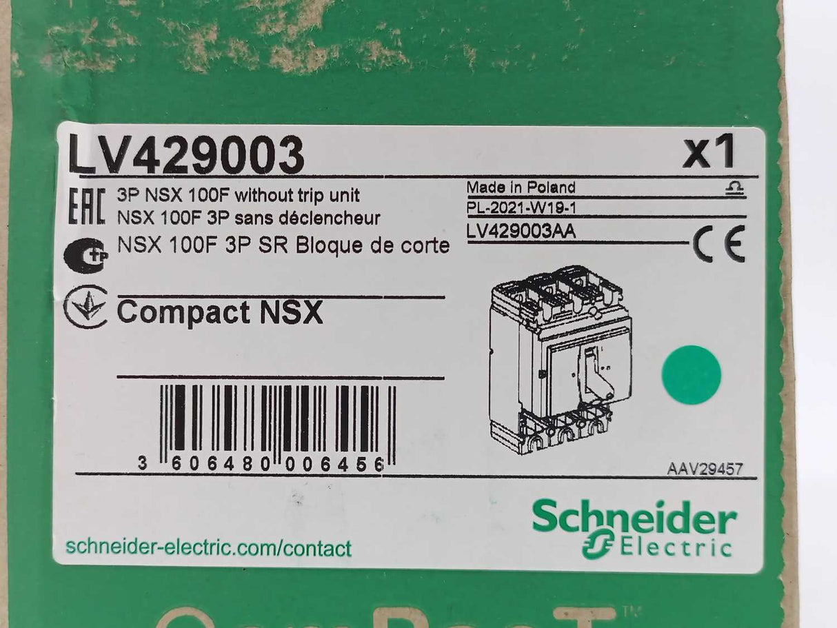 Schneider Electric LV429003 Switch Compact NSX100F, 100A, 3p