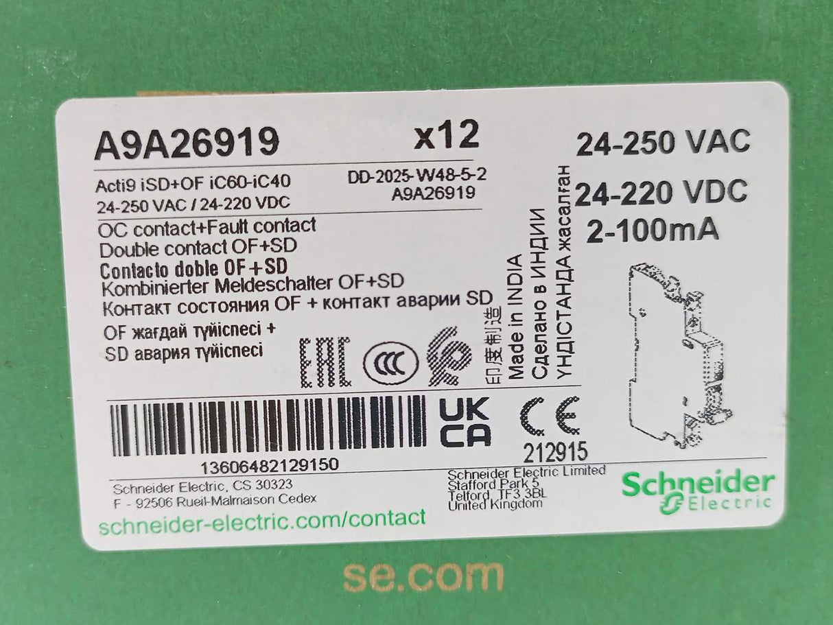 Schneider Electric A9A26919 Acti9 Electrical Auxiliary Batch 12 Pcs.