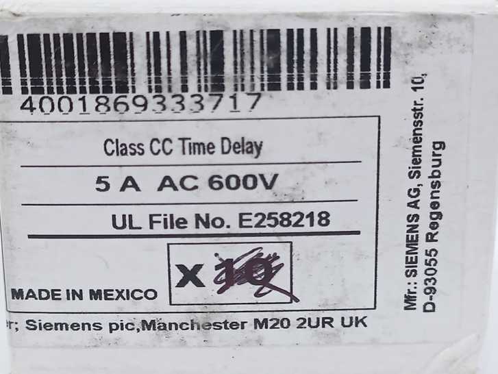 Siemens 3NW1050-0HG Cylindrical Fuse Links 8 Pcs.
