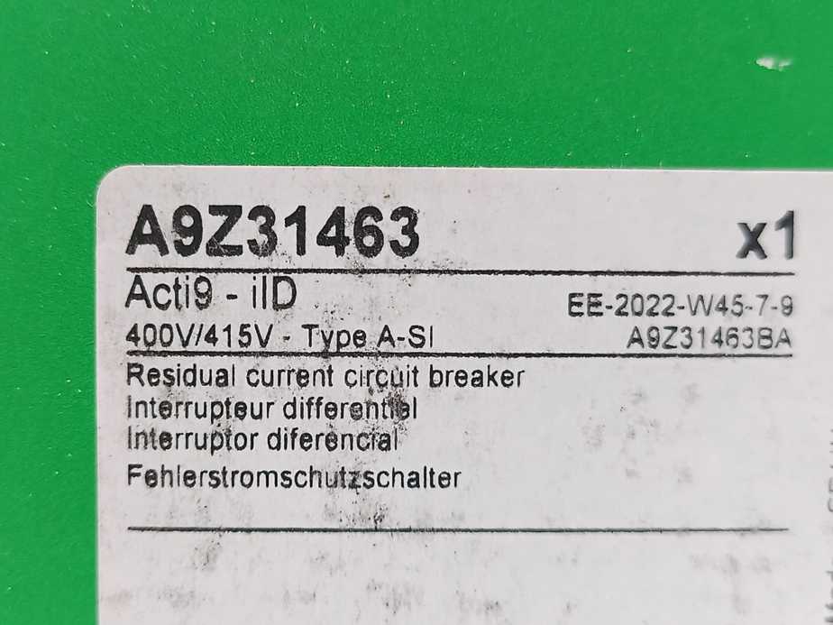 Schneider Electric A9Z31463 Residual Current Circuit Breaker 4P 63A 30mA-A-SI
