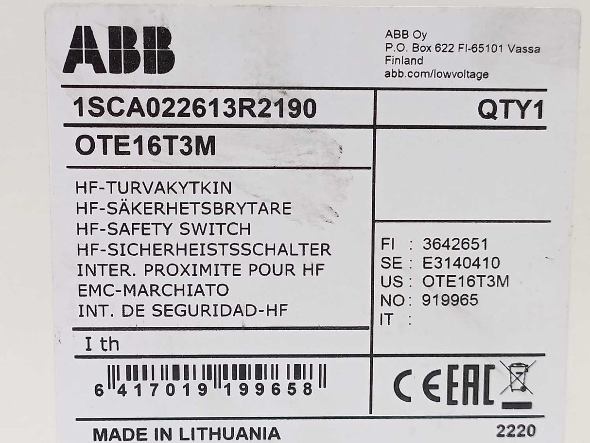 ABB 1SCA022613R2190 OTE16T3M Safety Switch