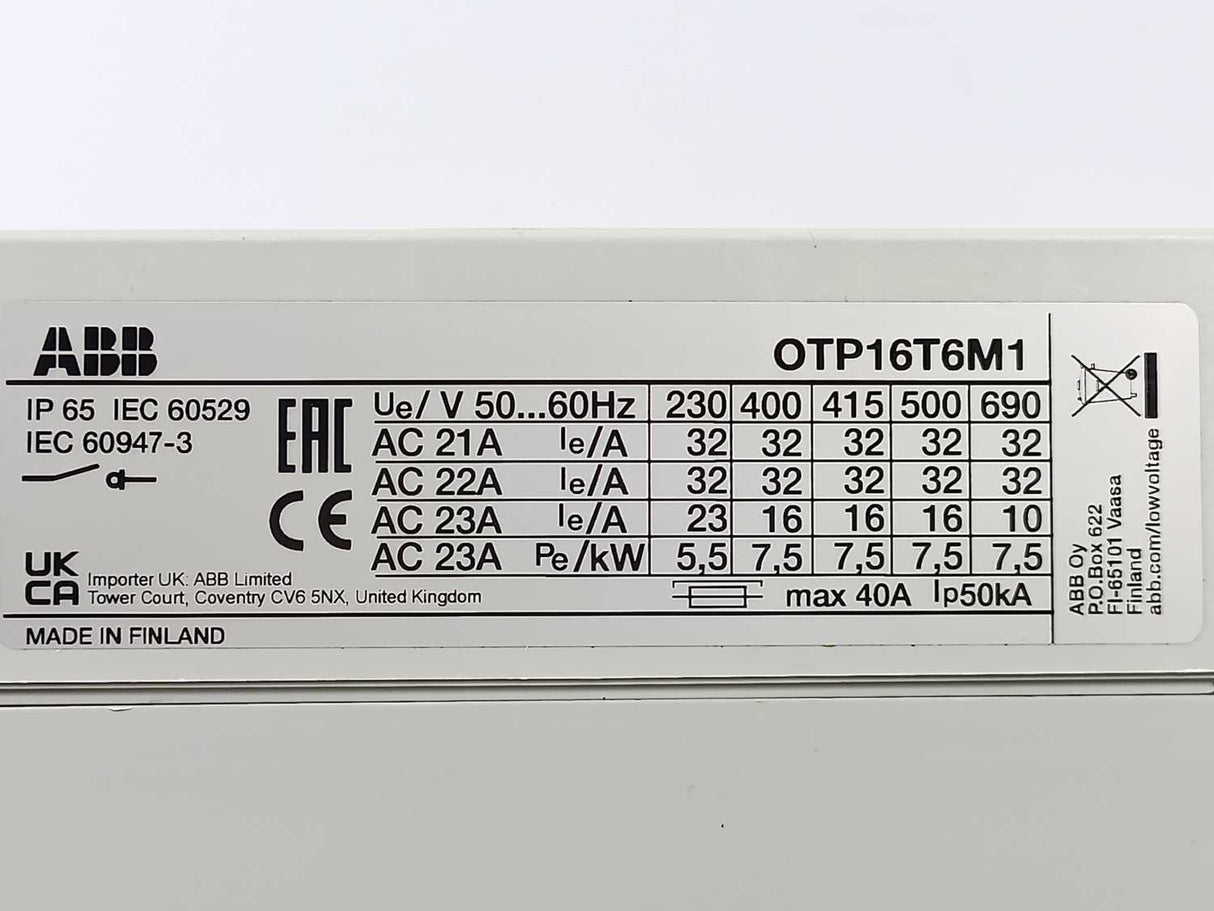 ABB 1SCA022613R1380 OTP16T6M1 Enclosed Safety Switch