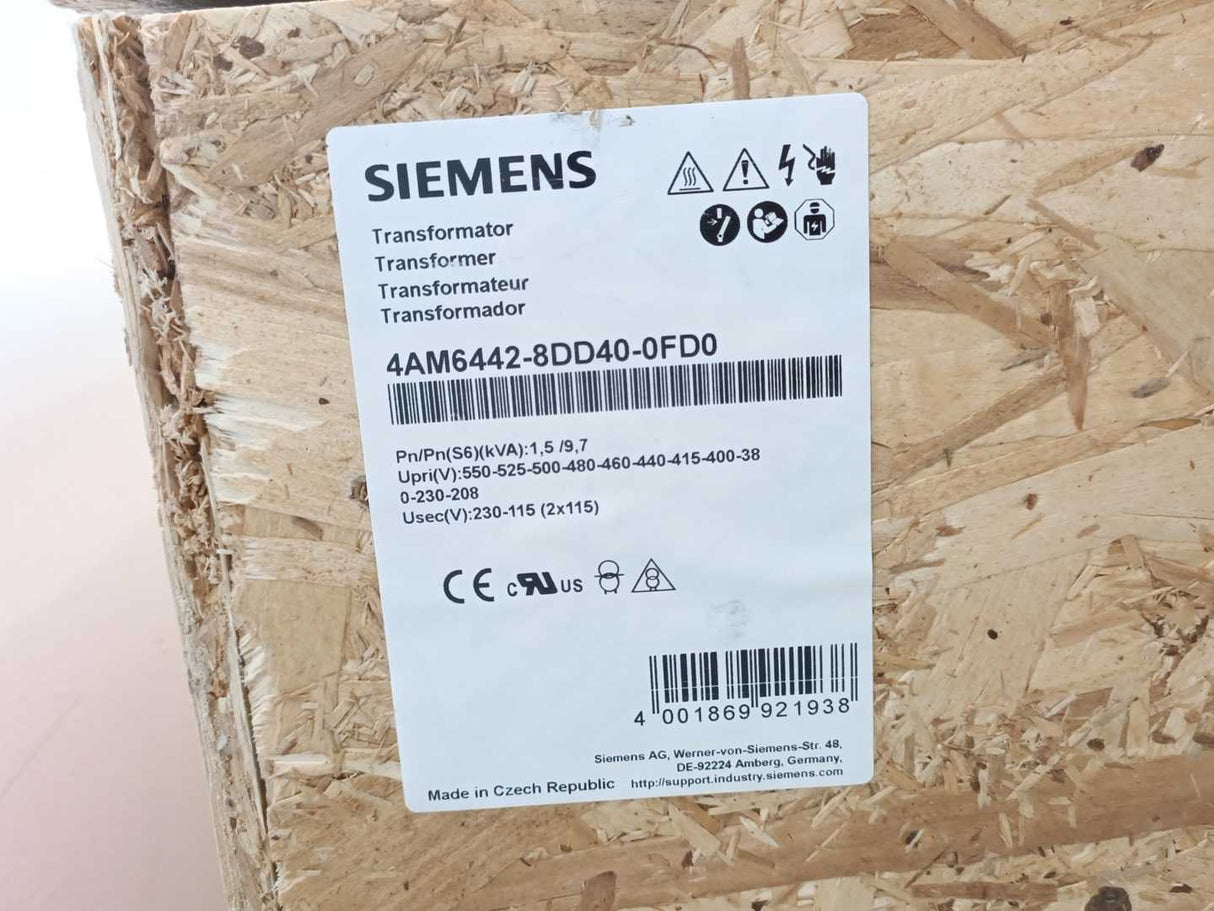 Siemens 4AM6442-8DD40-0FD0 Single-Phase Control Transformer 1.5 kVa
